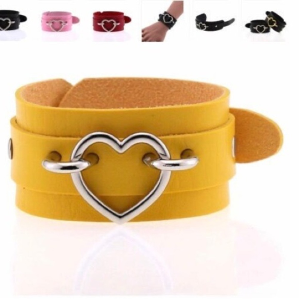 Wide Cuff Heart Leather Bracelets Punk Gothic Rock Unisex Bangles Bracelet